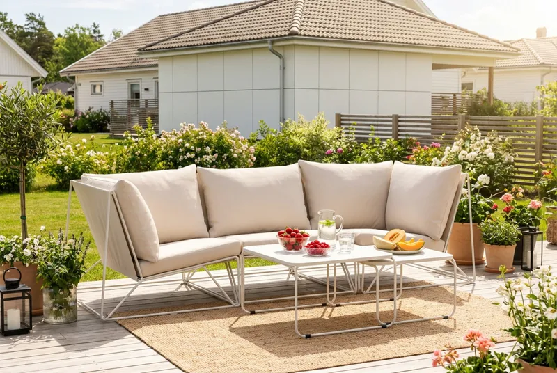 Usteryd utendørs rett 3-seters sofa - Beige/Beige - Hagemøbler - Loungemøbler - Lounge sofa