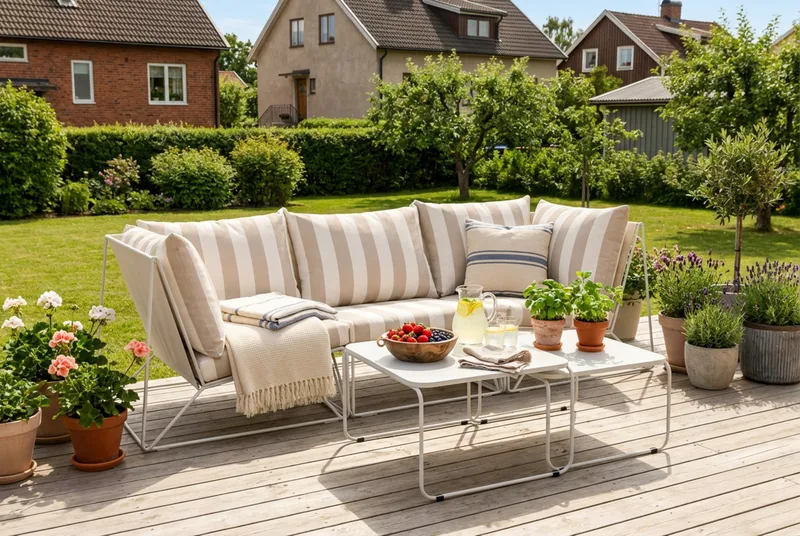 Usteryd utendørs rett 3-seters sofa - Beige/Stripet - Hage - Utemiljø - Veranda & terrasse - Verandamøbler