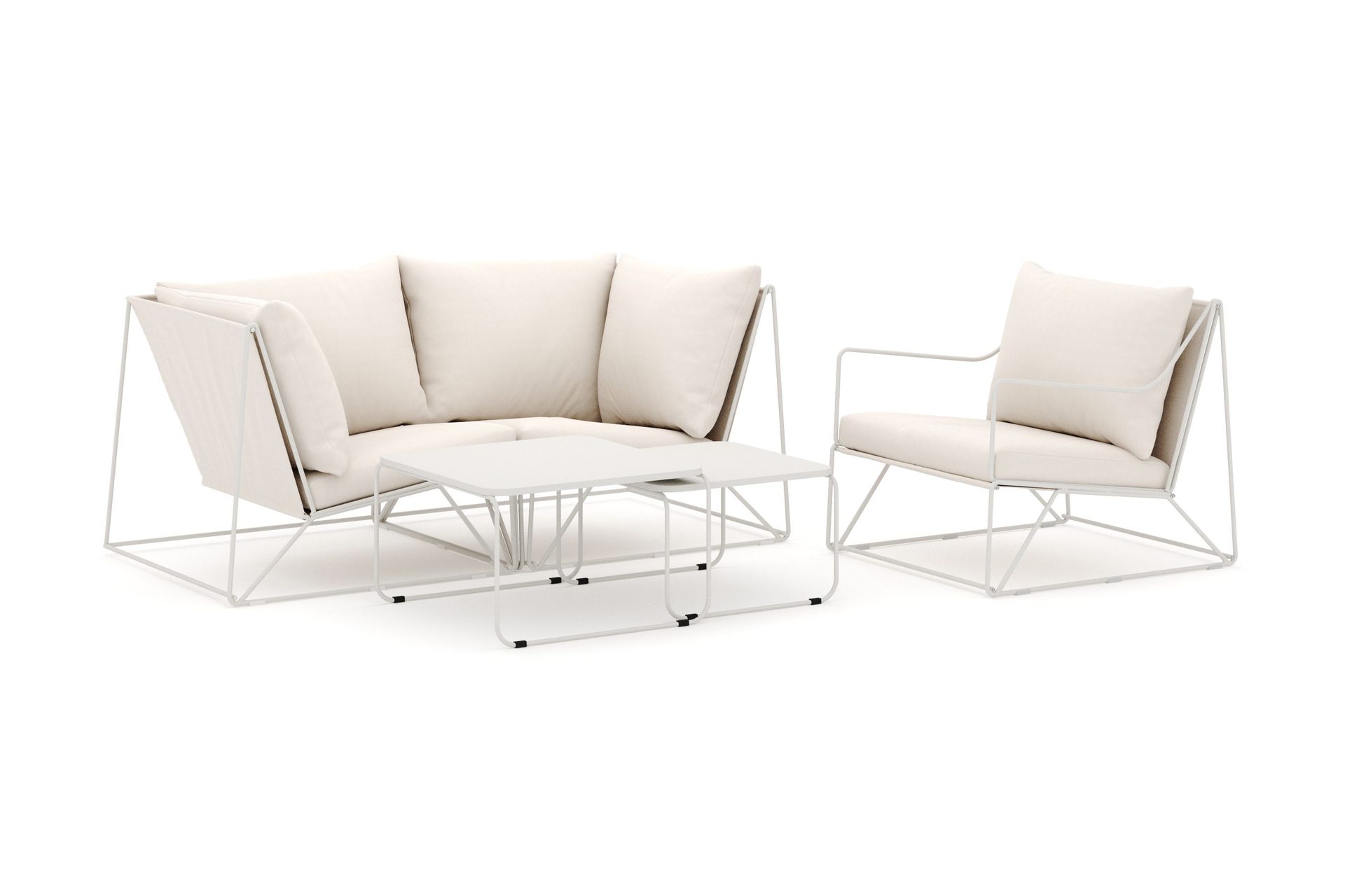 Usteryd utendørs rett 3-seters sofa med lenestol - Beige/Beige