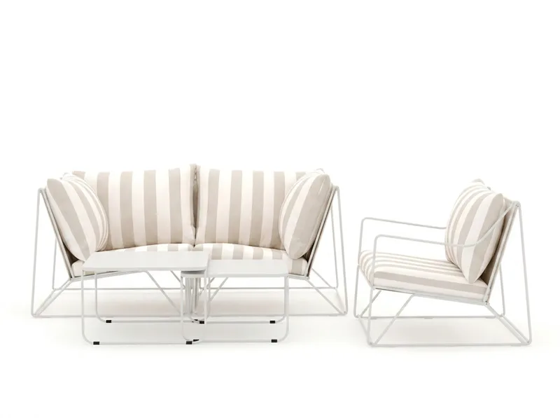 Usteryd utendørs rett 3-seters sofa med lenestol - Beige/Stripet - Hagemøbler - Loungemøbler - Sofagruppe utendørs