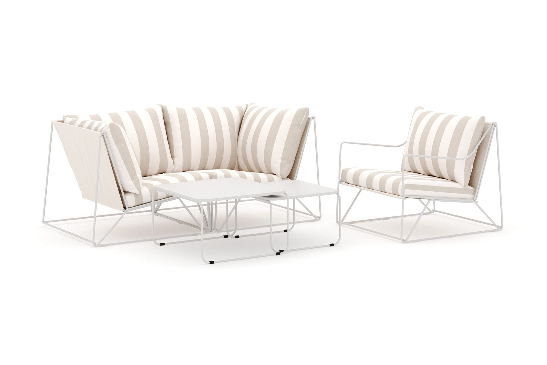 Usteryd utendørs rett 3-seters sofa med lenestol - Beige/Stripet