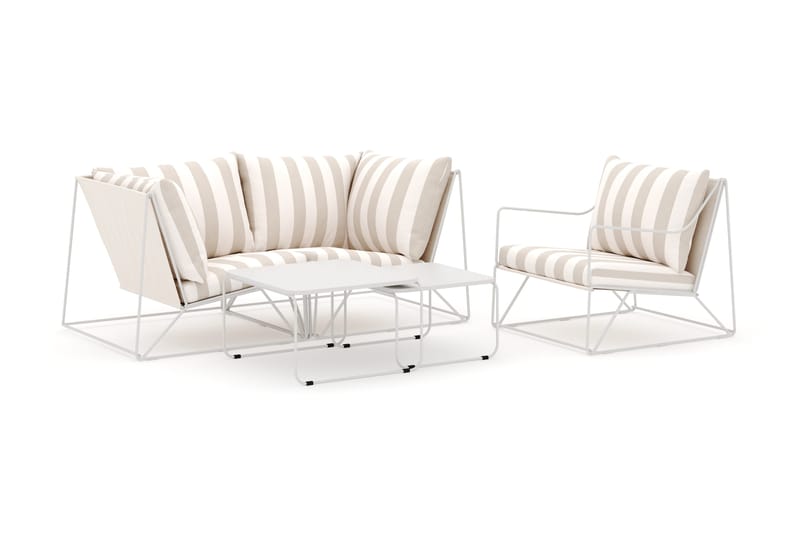 Usteryd utendørs rett 3-seters sofa med lenestol - Beige/Stripet - Hage - Utemiljø - Veranda & terrasse - Verandamøbler