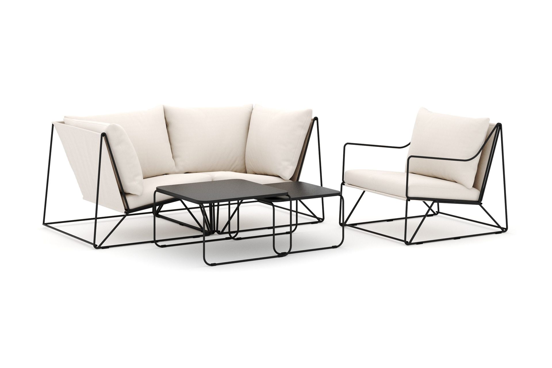 Usteryd utendørs rett 3-seters sofa med lenestol - Svart/Beige