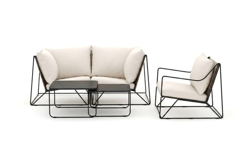 Usteryd utendørs rett 3-seters sofa med lenestol - Svart/Beige - Hagemøbler - Loungemøbler - Sofagruppe utendørs
