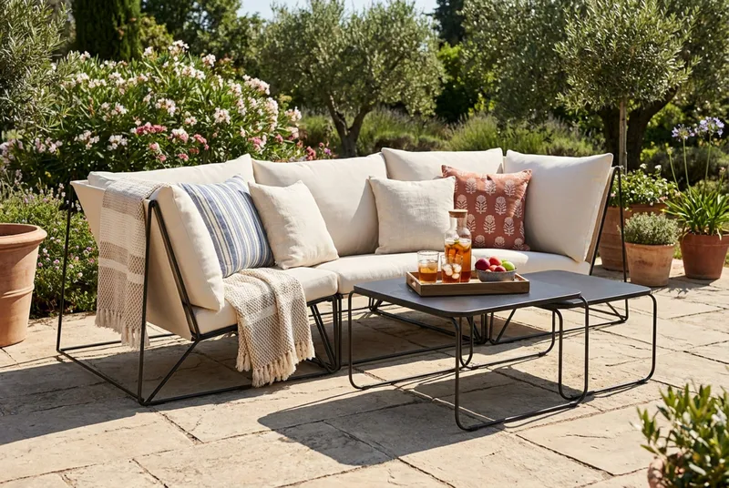 Usteryd utendørs rett 3-seters sofa - Svart/Beige - Hagemøbler - Loungemøbler - Sofagruppe utendørs