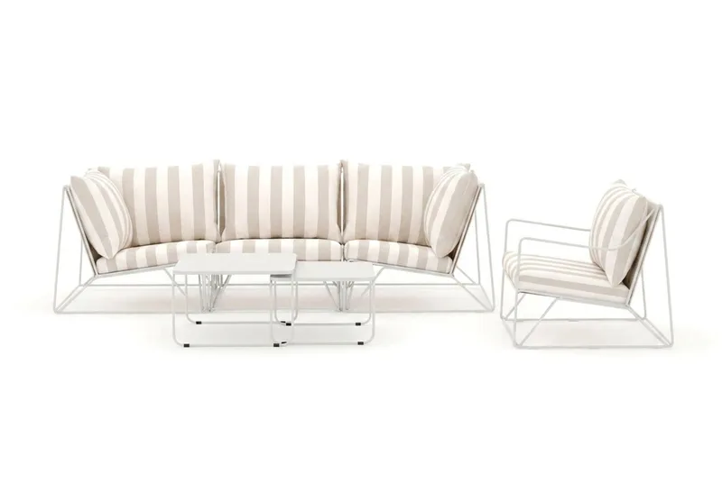 Usteryd utendørs rett 4-seters sofa med lenestol - Beige/Stripet - Hagemøbler - Loungemøbler - Sofagruppe utendørs