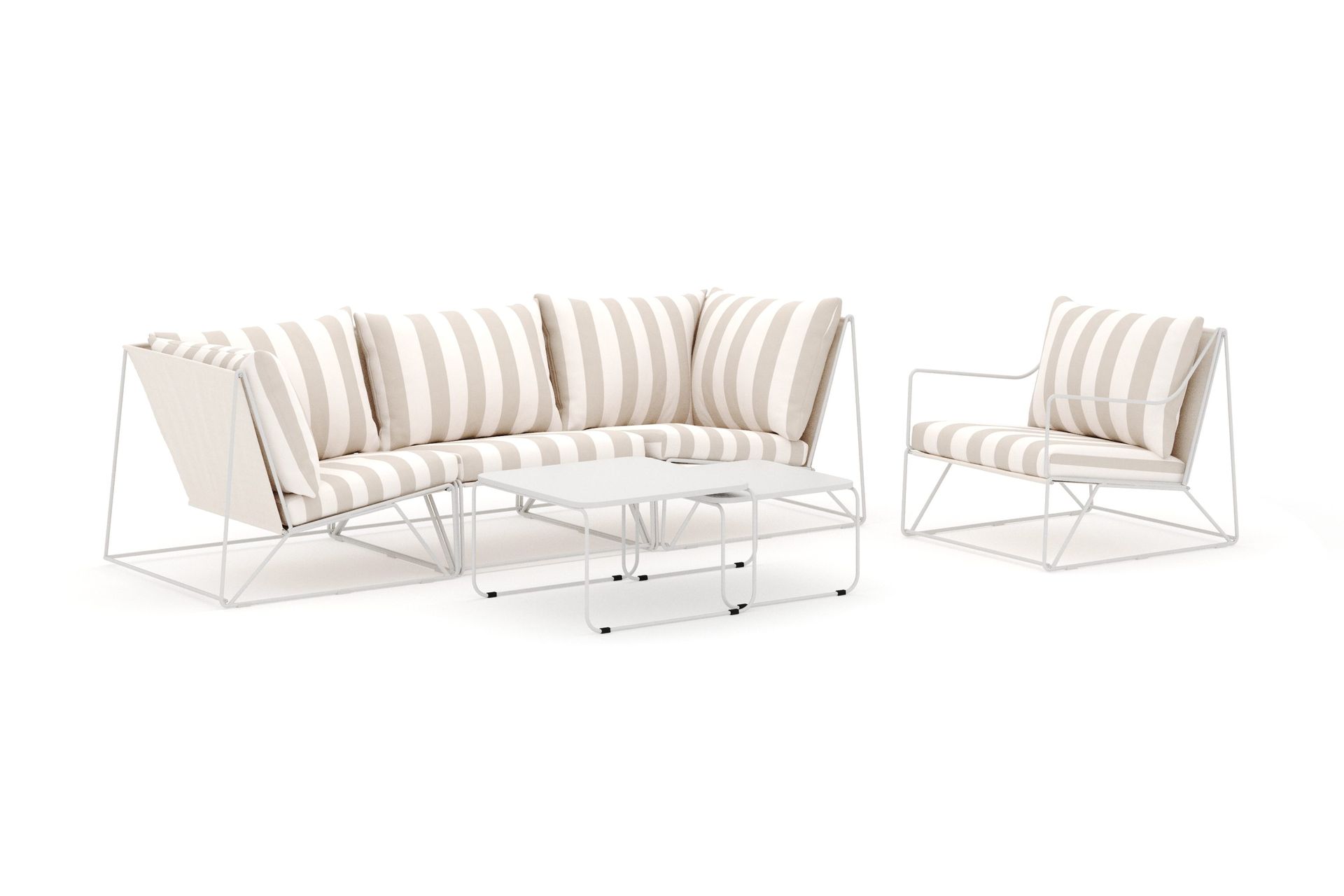 Usteryd utendørs rett 4-seters sofa med lenestol - Beige/Stripet
