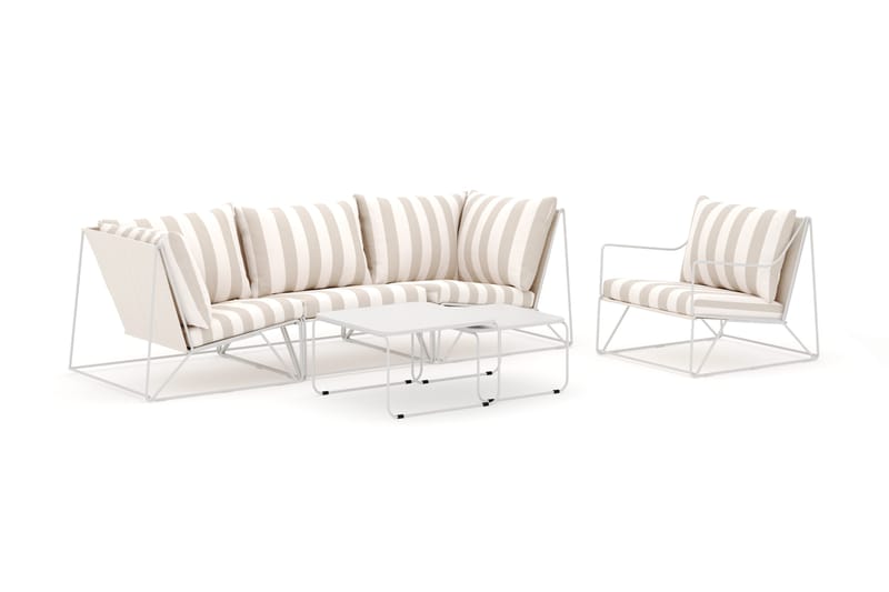 Usteryd utendørs rett 4-seters sofa med lenestol - Beige/Stripet - Hagemøbler - Loungemøbler - Lounge sofa