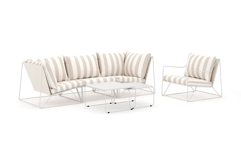 Usteryd utendørs rett 4-seters sofa med lenestol - Beige/Stripet - Hagemøbler - Loungemøbler - Lounge sofa