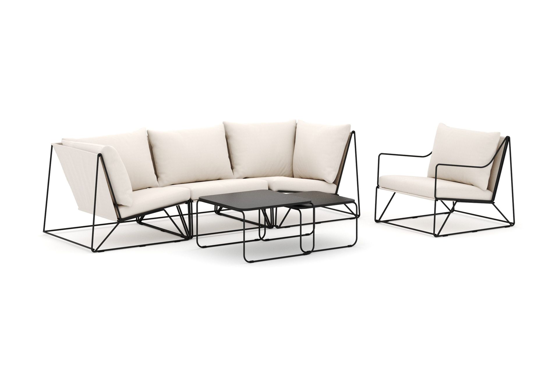 Usteryd utendørs rett 4-seters sofa med lenestol - Svart/Beige