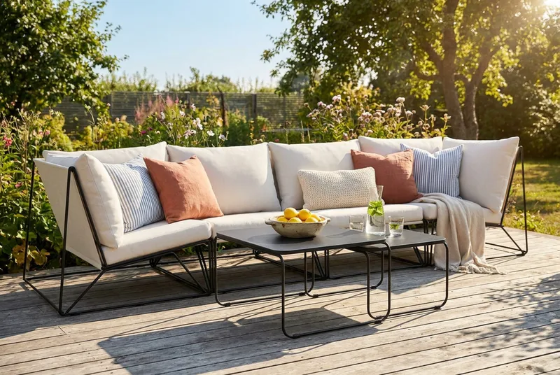 Usteryd utendørs rett 4-seters sofa - Svart/Beige - Hagemøbler - Loungemøbler - Sofagruppe utendørs