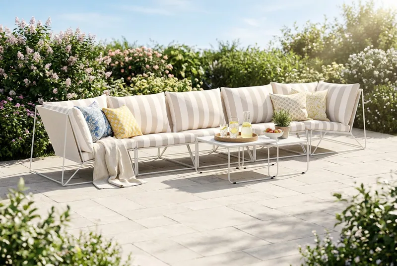 Usteryd utendørs rett 5-seters sofa - Beige/Stripet - Hagemøbler - Loungemøbler - Sofagruppe utendørs