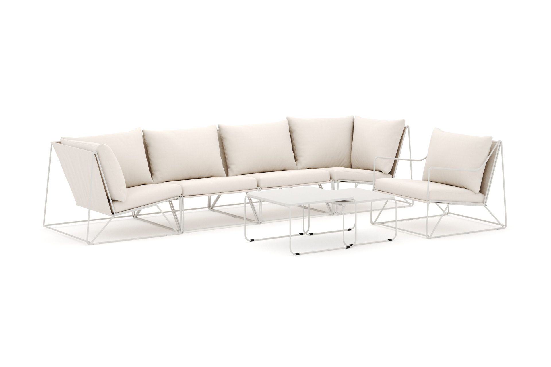 Usteryd utendørs rett 5-seters sofa med lenestol - Beige/Beige