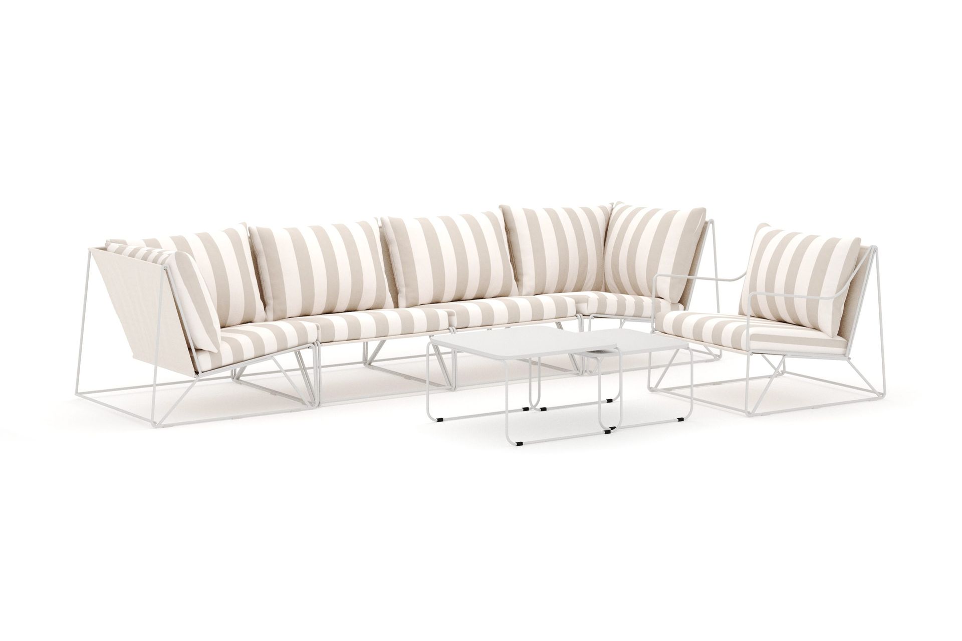 Usteryd utendørs rett 5-seters sofa med lenestol - Beige/Stripet