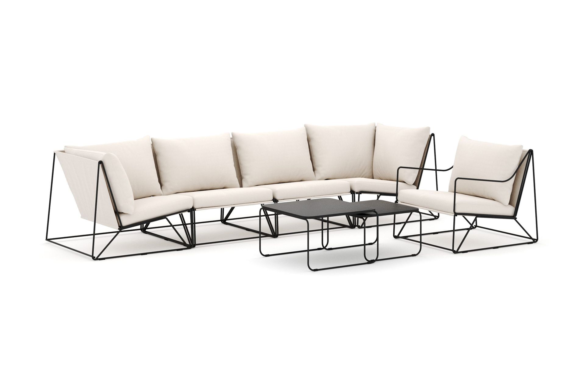 Usteryd utendørs rett 5-seters sofa med lenestol - Svart/Beige