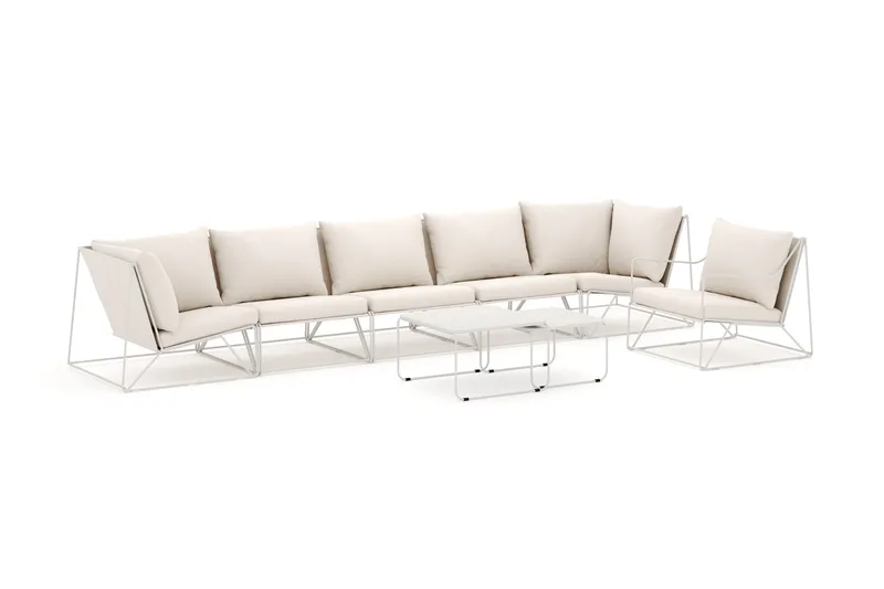 Usteryd utendørs rett 6-seters sofa med lenestol, Beige/Beige