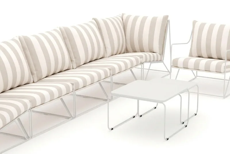 Usteryd utendørs rett 6-seters sofa med lenestol - Beige/Stripet - Hagemøbler - Loungemøbler - Sofagruppe utendørs