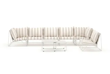 Usteryd utendørs rett 6-seters sofa med lenestol - Beige/Stripet - Hagemøbler - Loungemøbler - Sofagruppe utendørs