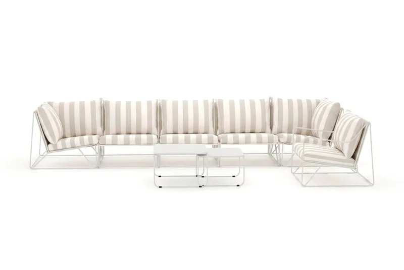 Usteryd utendørs rett 6-seters sofa med lenestol - Beige/Stripet - Hagemøbler - Loungemøbler - Sofagruppe utendørs