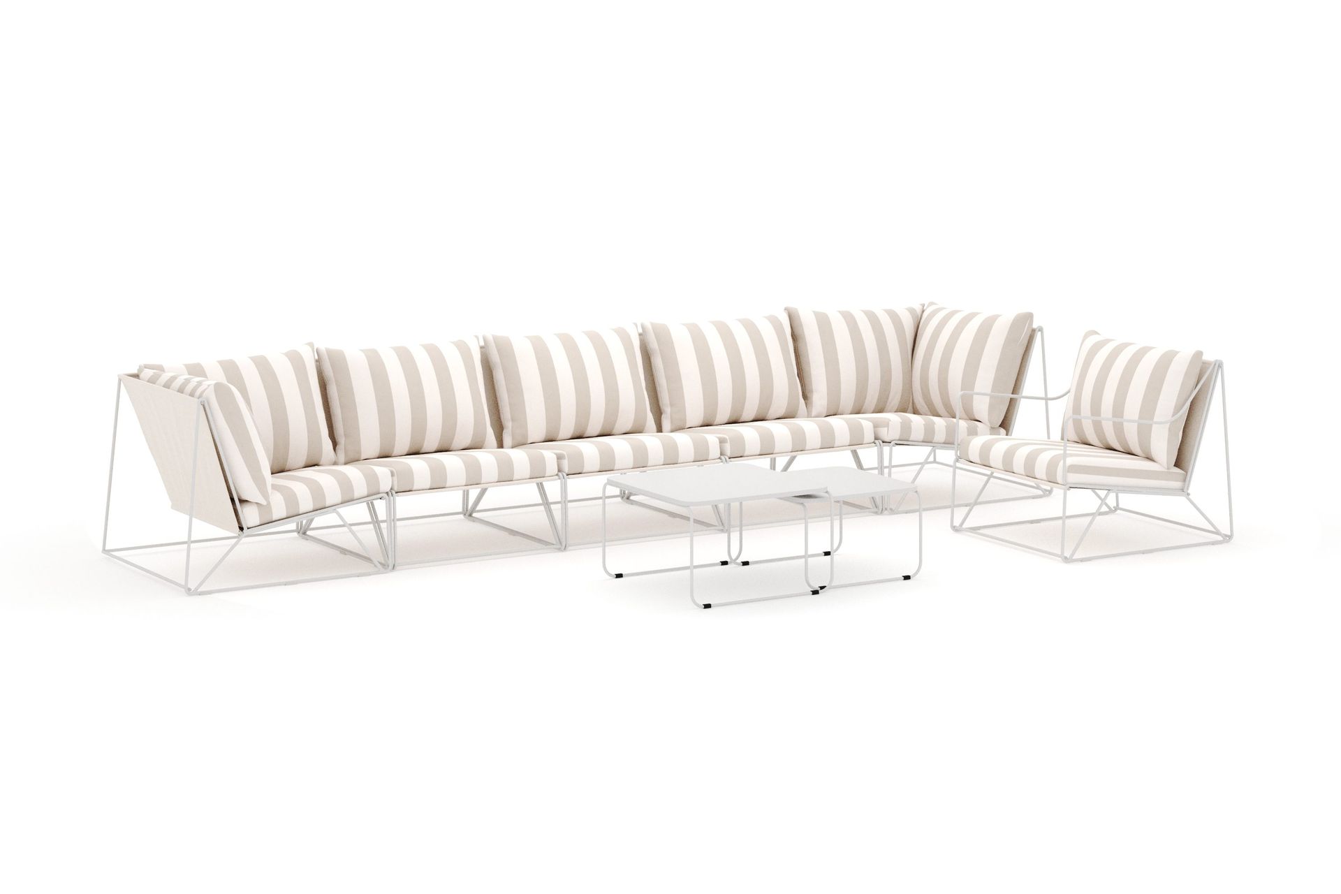 Usteryd utendørs rett 6-seters sofa med lenestol - Beige/Stripet