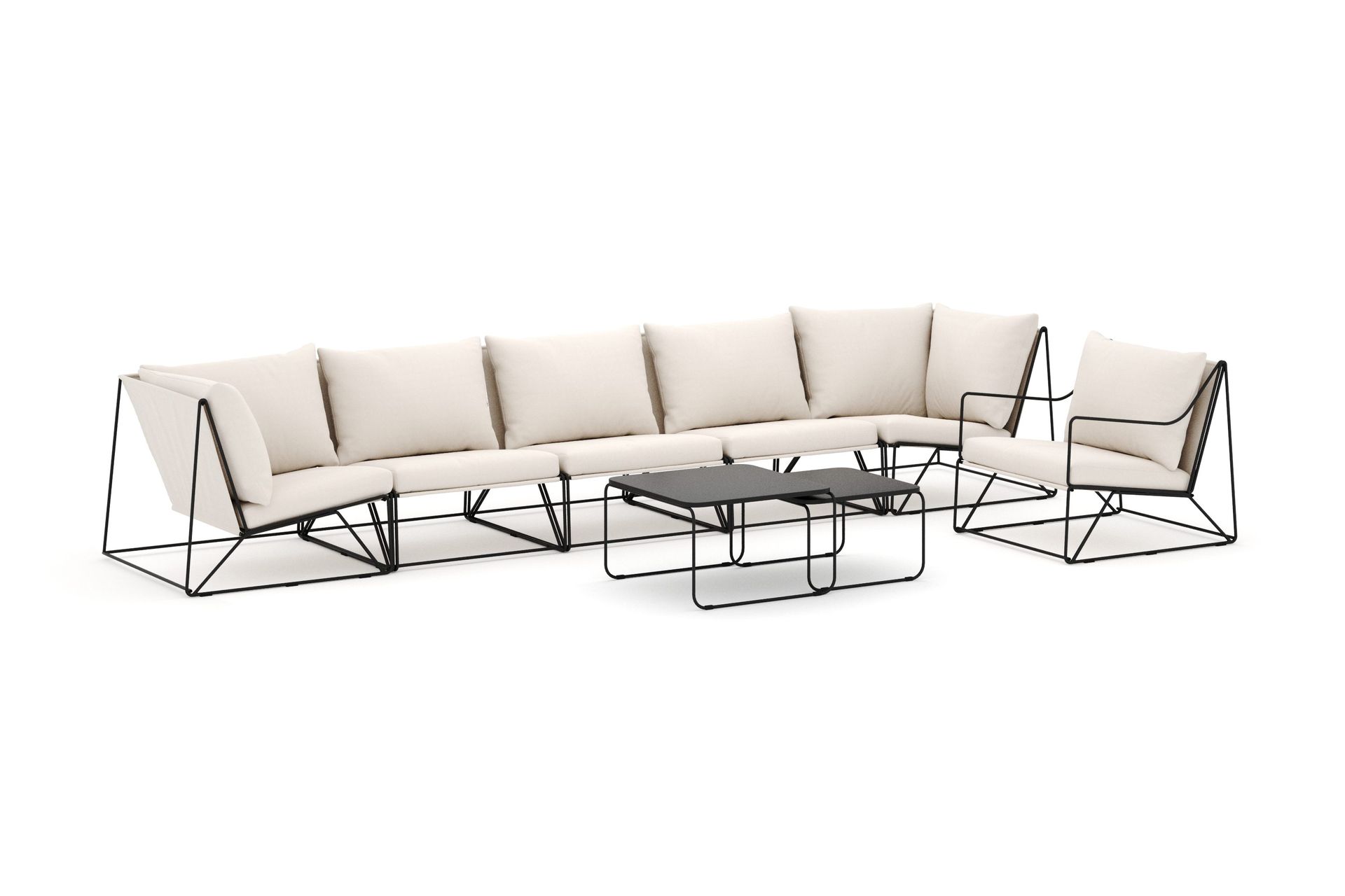 Usteryd utendørs rett 6-seters sofa med lenestol - Svart/Beige