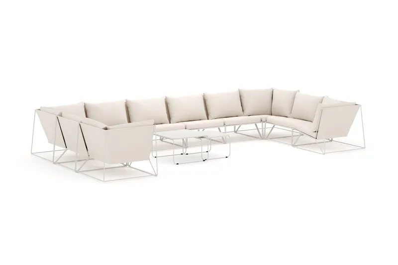 Usteryd utendørs U-sofa 10-seters med lukket avslutning, Beige/Beige