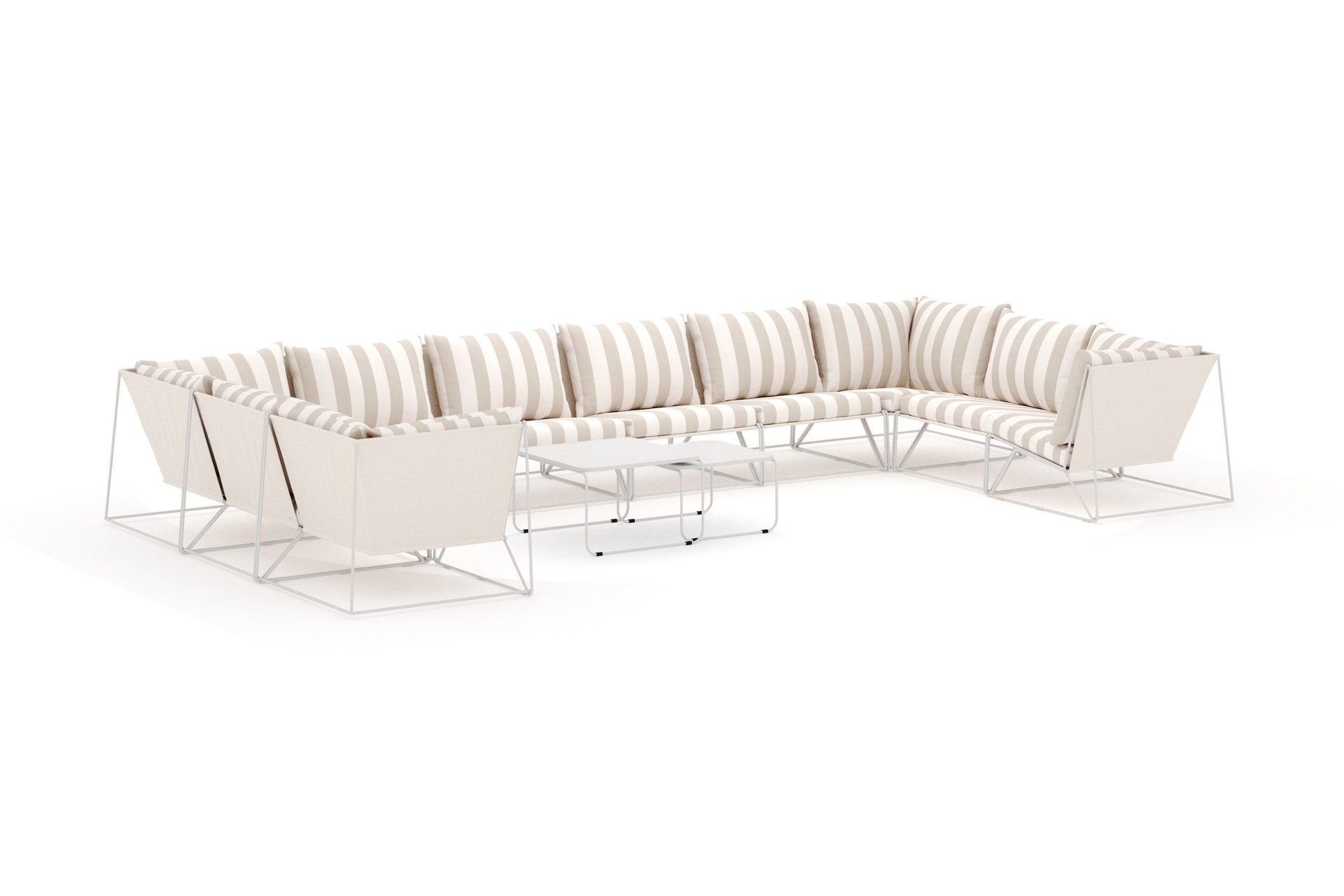 Usteryd utendørs U-sofa 10-seters med lukket avslutning - Beige/Striped
