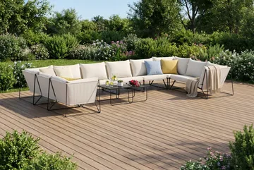 Usteryd utendørs U-sofa 10-seters med lukket avslutning - Svart/Beige - Hagemøbler - Loungemøbler - Sofagruppe utendørs