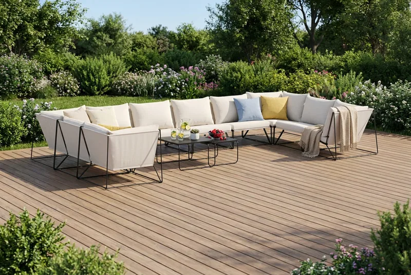 Usteryd utendørs U-sofa 10-seters med lukket avslutning - Svart/Beige - Hagemøbler - Loungemøbler - Sofagruppe utendørs