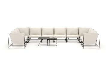 Usteryd utendørs U-sofa 10-seters med lukket avslutning - Svart/Beige - Hagemøbler - Loungemøbler - Sofagruppe utendørs