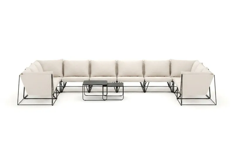 Usteryd utendørs U-sofa 10-seters med lukket avslutning - Svart/Beige - Hagemøbler - Loungemøbler - Sofagruppe utendørs