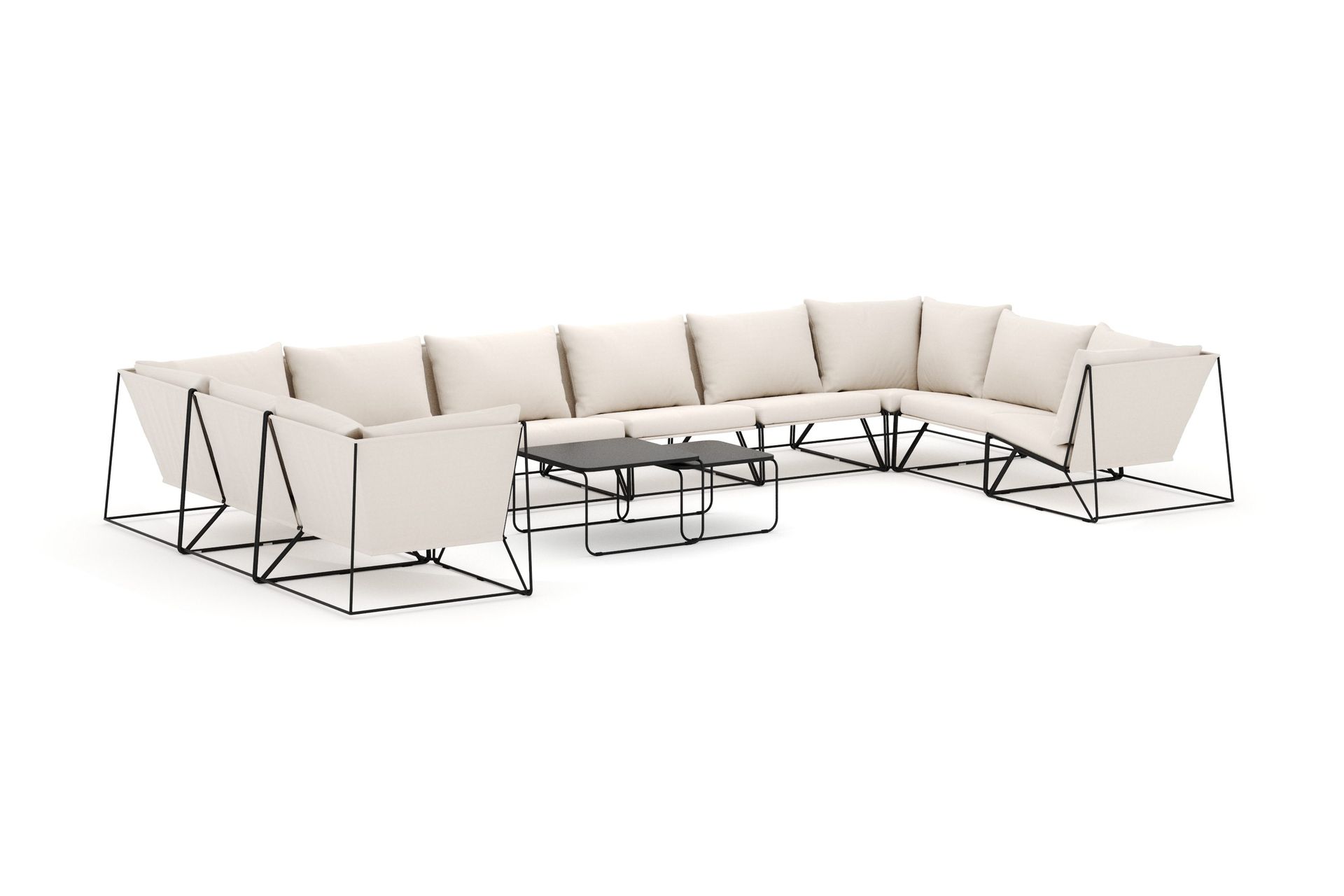 Usteryd utendørs U-sofa 10-seters med lukket avslutning - Svart/Beige