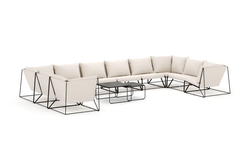 Usteryd utendørs U-sofa 10-seters med lukket avslutning - Svart/Beige - Hagemøbler - Loungemøbler - Lounge sofa