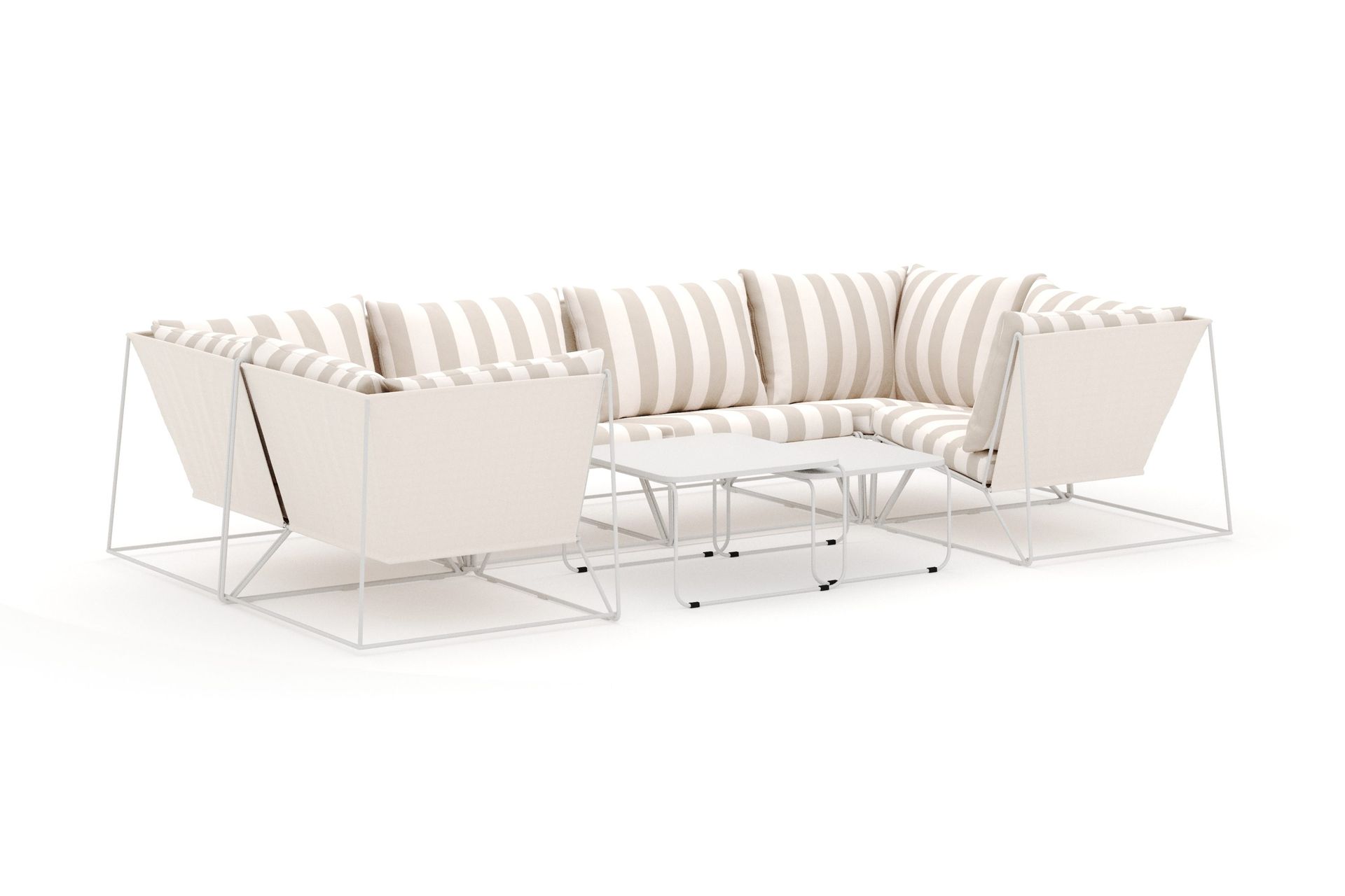 Usteryd utendørs U-sofa 6-seters med lukket avslutning - Beige/Striped