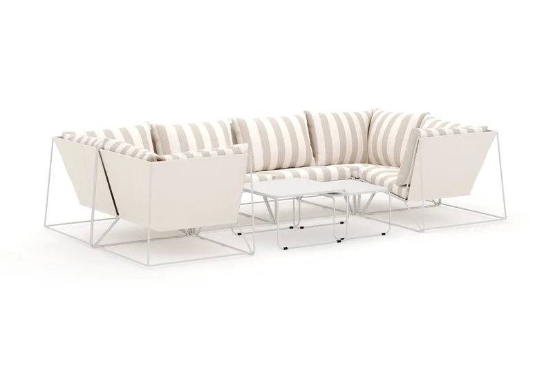 Usteryd utendørs U-sofa 6-seters med lukket avslutning, Beige/Striped