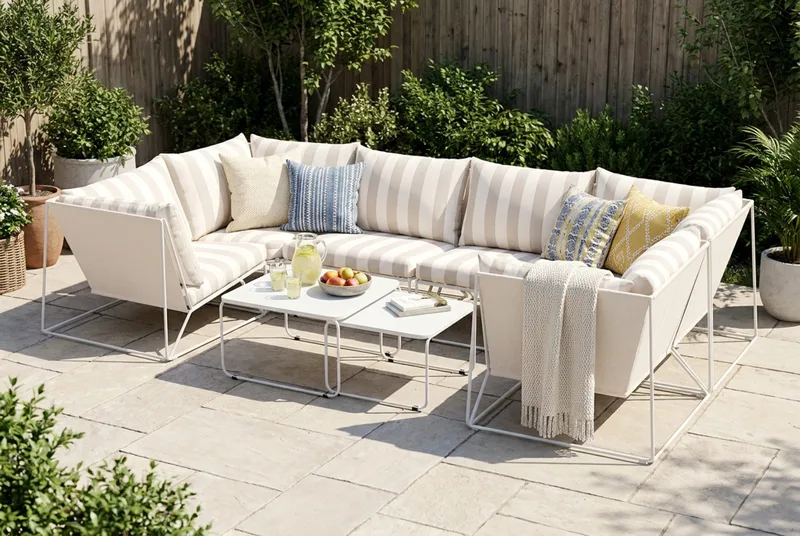 Usteryd utendørs U-sofa 6-seters med lukket avslutning - Beige/Striped - Hagemøbler - Loungemøbler - Sofagruppe utendørs