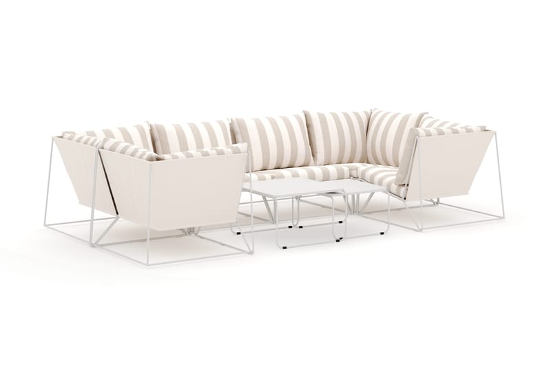 Usteryd utendørs U-sofa 6-seters med lukket avslutning - Beige/Striped - Hagemøbler - Loungemøbler - Lounge sofa