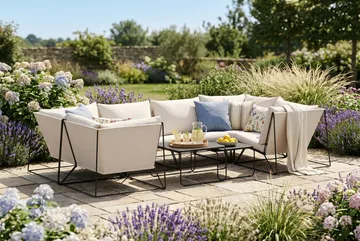 Usteryd utendørs U-sofa 6-seters med lukket avslutning - Svart/Beige - Hagemøbler - Loungemøbler - Sofagruppe utendørs