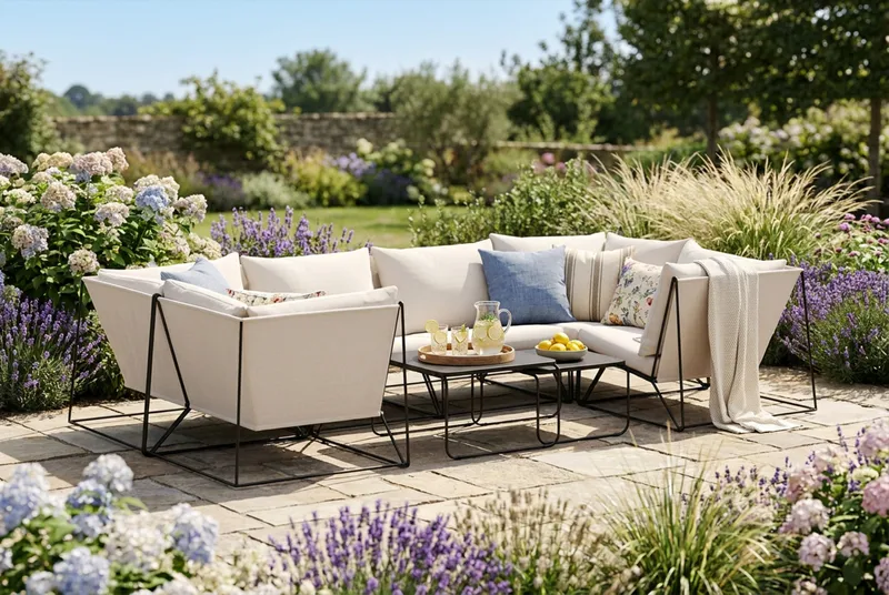 Usteryd utendørs U-sofa 6-seters med lukket avslutning - Svart/Beige - Hagemøbler - Loungemøbler - Sofagruppe utendørs