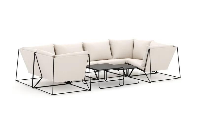 Usteryd utendørs U-sofa 6-seters med lukket avslutning, Svart/Beige