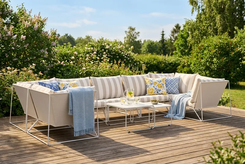 Usteryd utendørs U-sofa 7-seters med lukket avslutning - Beige/Striped - Hage - Utemiljø - Veranda & terrasse - Verandamøbler
