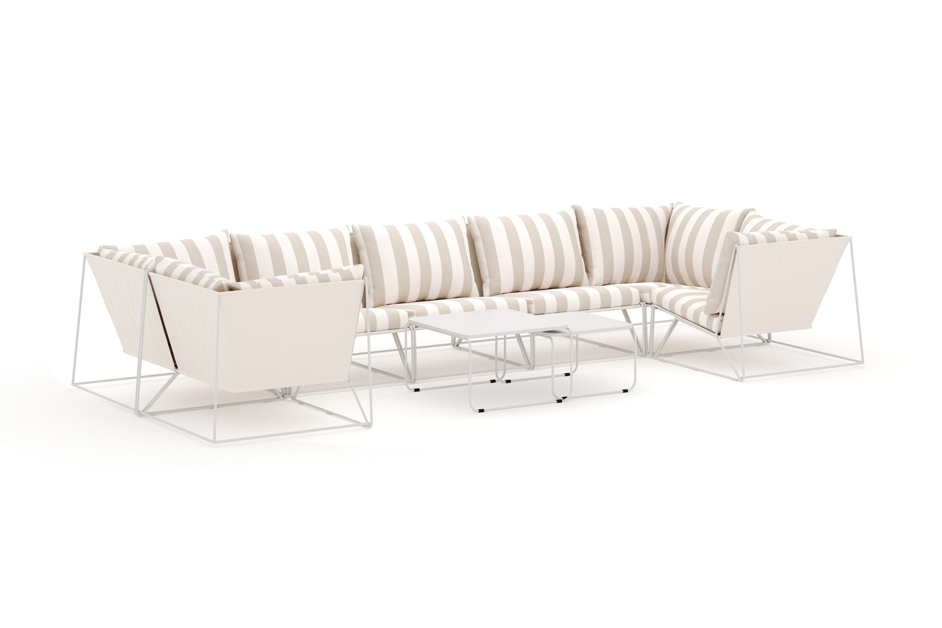 Usteryd utendørs U-sofa 7-seters med lukket avslutning - Beige/Striped
