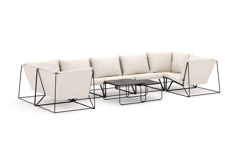 Usteryd utendørs U-sofa 7-seters med lukket avslutning, Svart/Beige