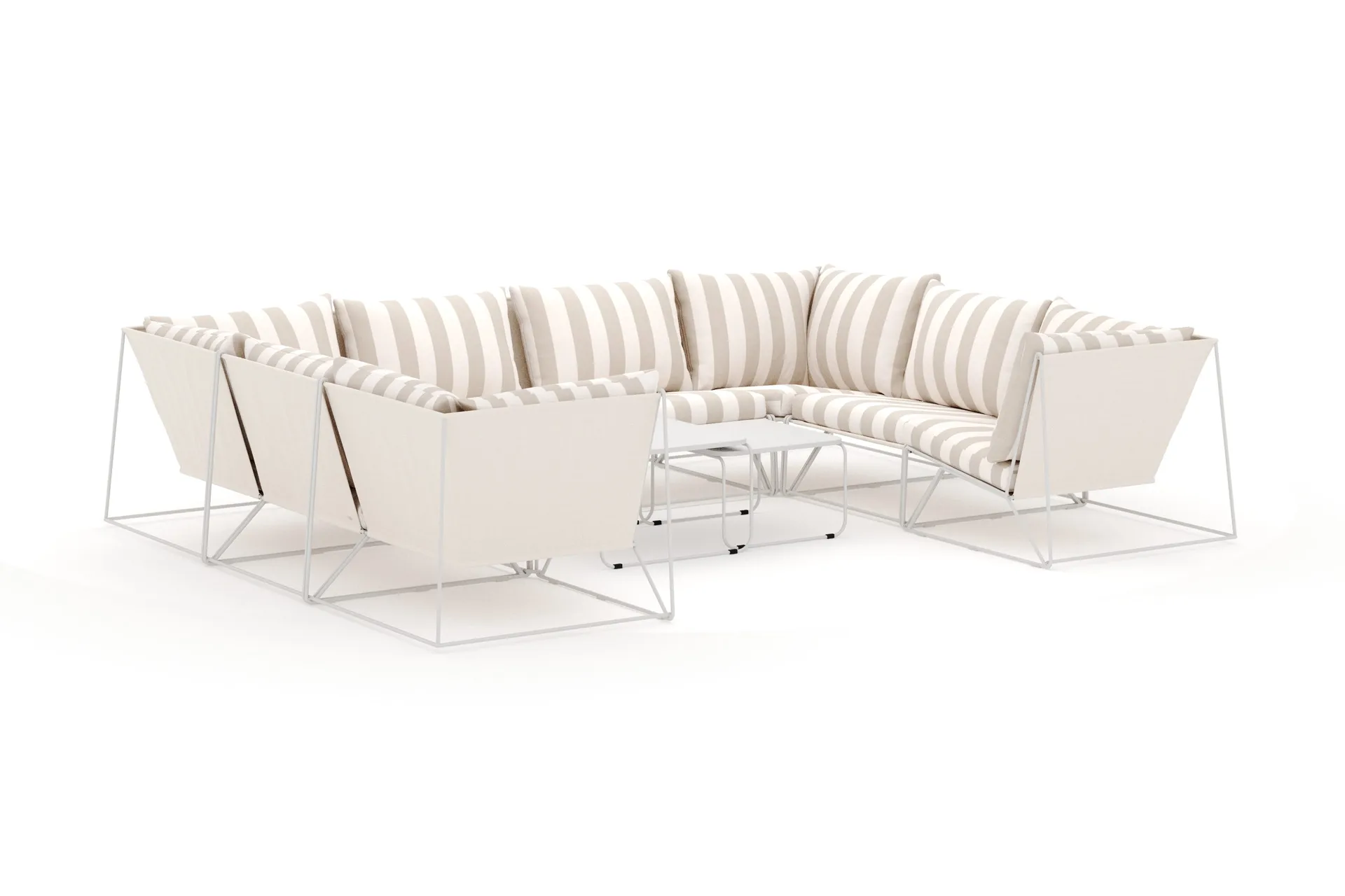 Usteryd utendørs U-sofa 8-seters med lukket avslutning - Beige/Striped