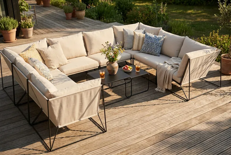 Usteryd utendørs U-sofa 8-seters med lukket avslutning - Svart/Beige - Hagemøbler - Loungemøbler - Sofagruppe utendørs