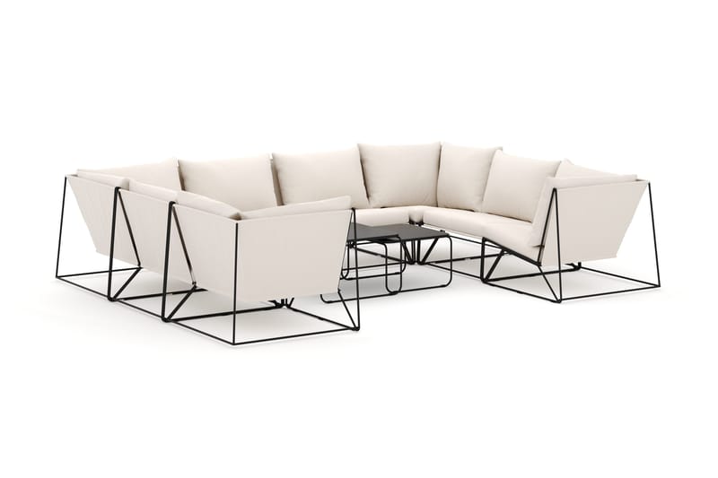 Usteryd utendørs U-sofa 8-seters med lukket avslutning, Svart/Beige