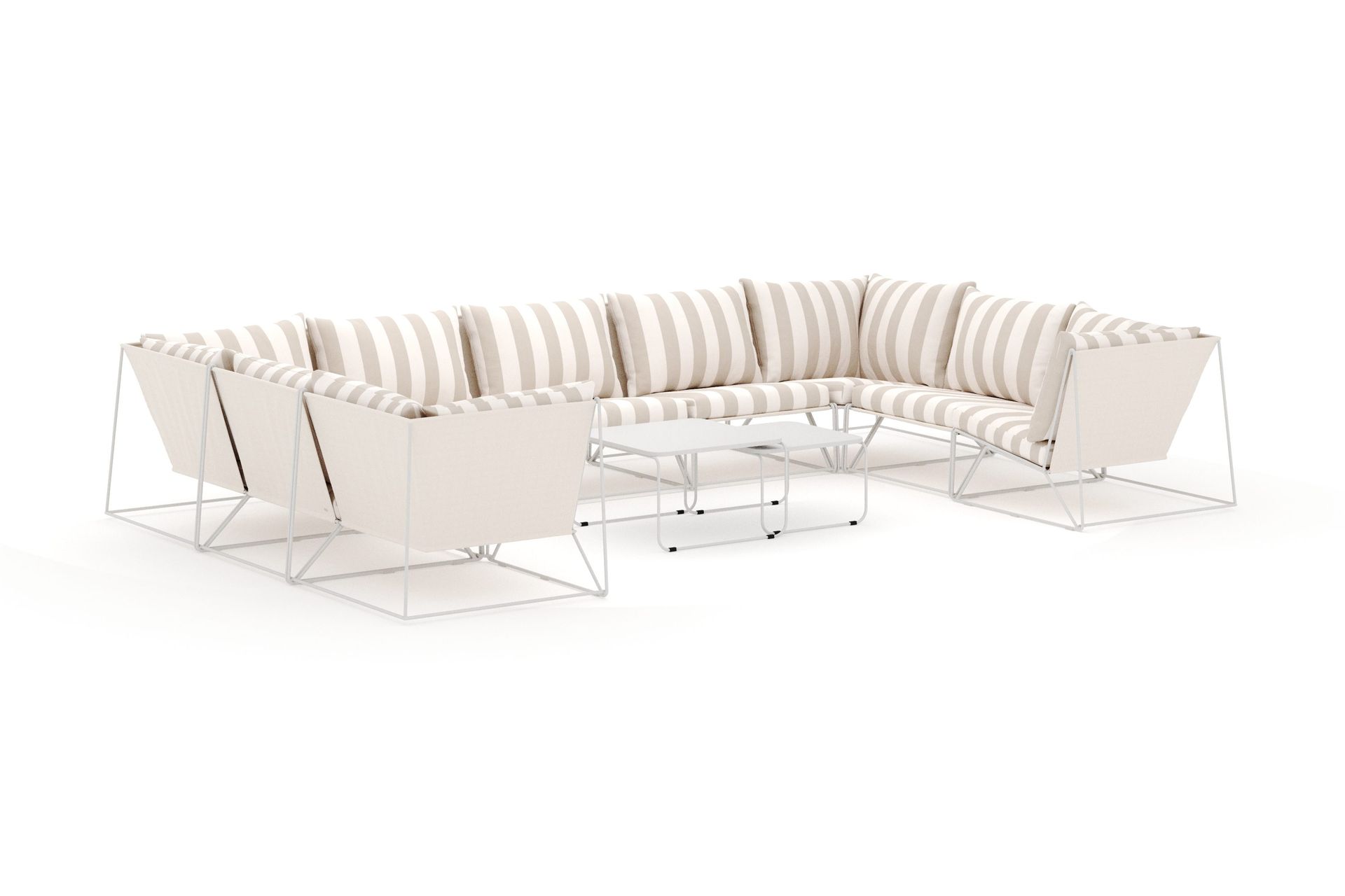 Usteryd utendørs U-sofa 9-seters med lukket avslutning - Beige/Striped