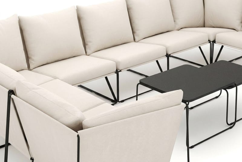 Usteryd utendørs U-sofa 9-seters med lukket avslutning - Svart/Beige - Hagemøbler - Loungemøbler - Sofagruppe utendørs