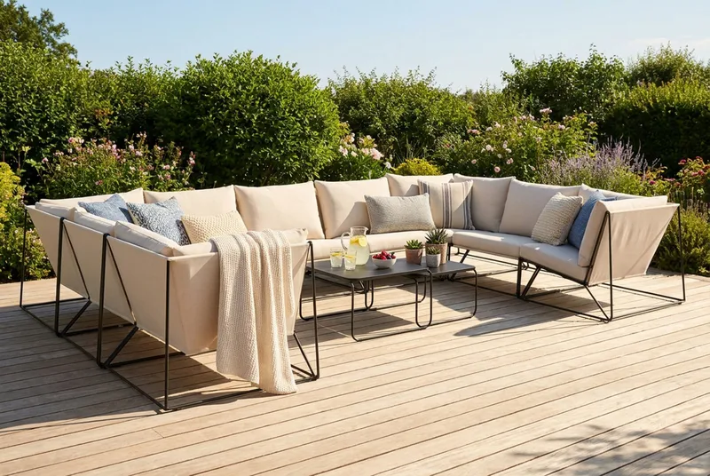 Usteryd utendørs U-sofa 9-seters med lukket avslutning - Svart/Beige - Hagemøbler - Loungemøbler - Sofagruppe utendørs