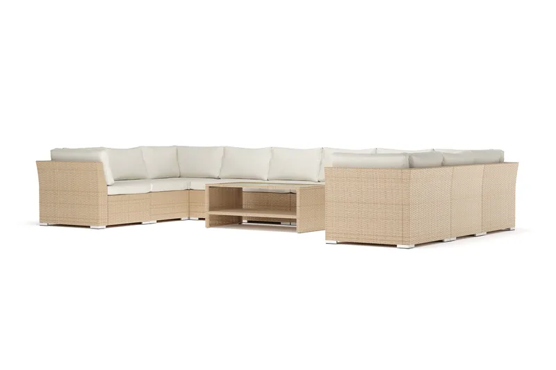 Wisconsin utendørs U-sofa 10-seter med lukket avslutning, Beige